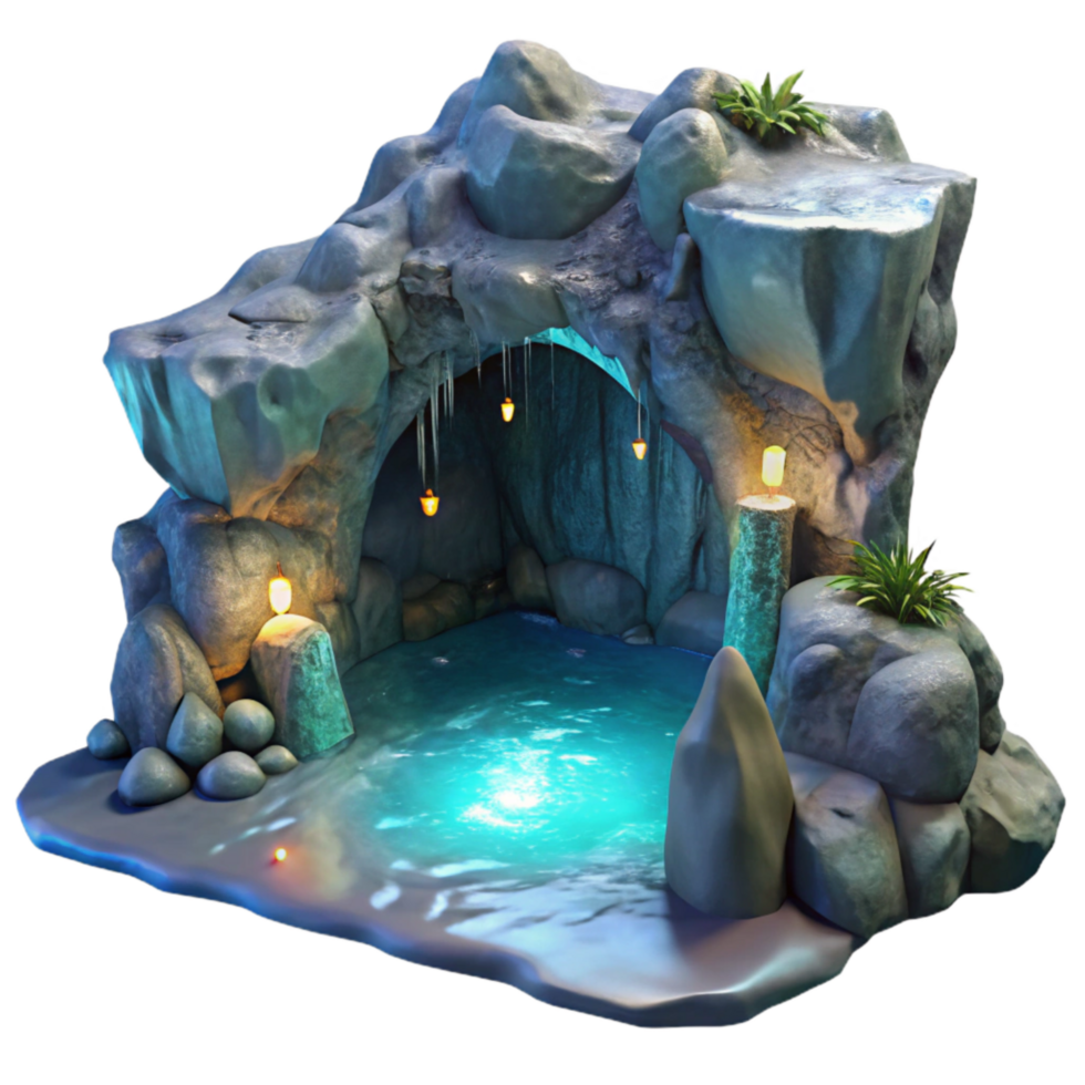 vibrant traditional Moonlit Cavern in Steep Ocean Cliff Transparent Background detailed png