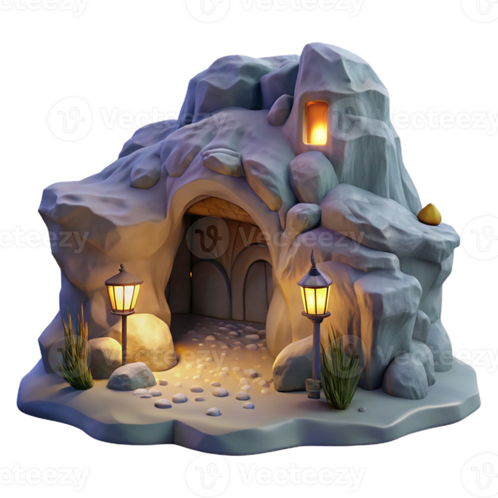 elegant rustic Moonlit Cavern Transparent Background Cliffside View premium png