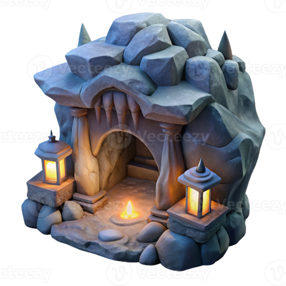 beautiful classic Moonlit Cavern Isolated Ocean Cliff Setting premium png