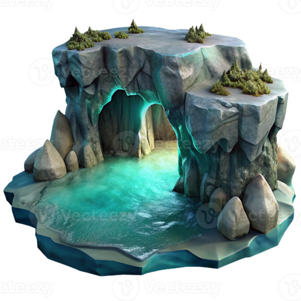 vibrant abstract Moonlit Cavern Cutout with Blue Ocean View high quality png