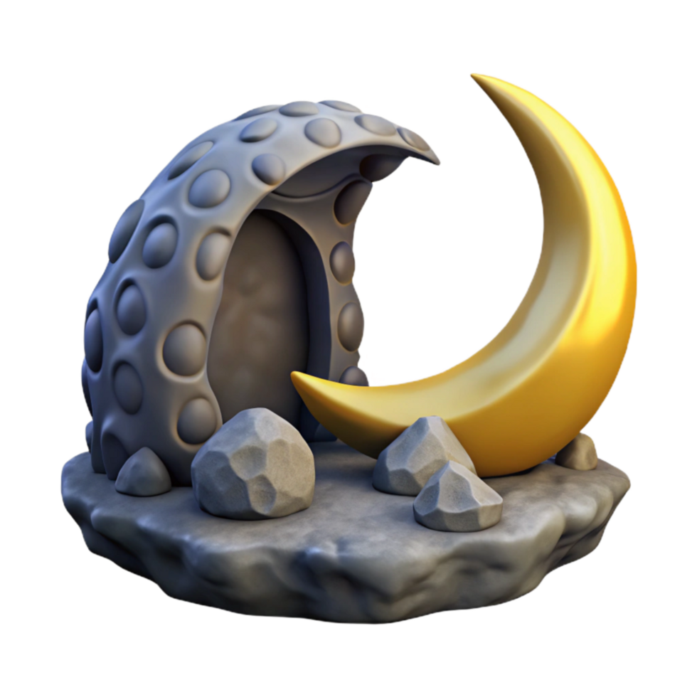 vibrant artistic Moonlit Crescent Cavern Cutout Grotto Entrance premium png
