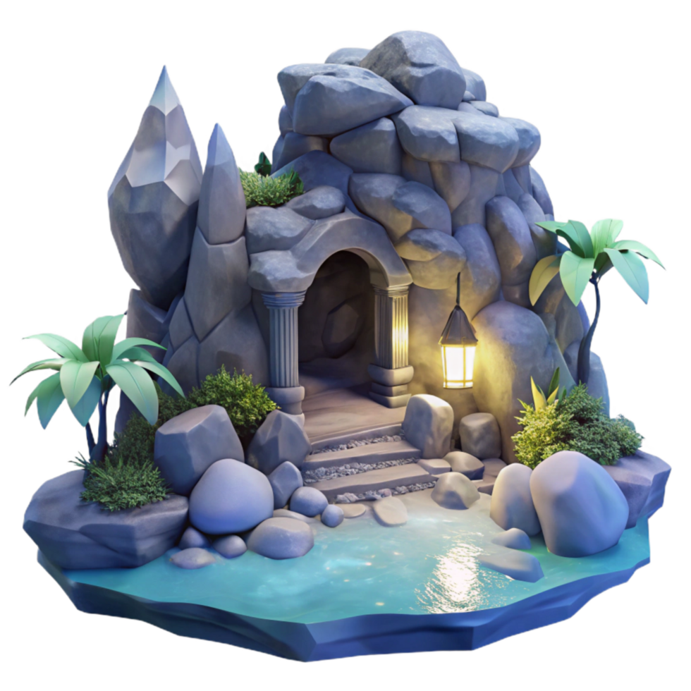 elegant artistic Moonlit Grotto Transparent Background Coastal Scene genuine png