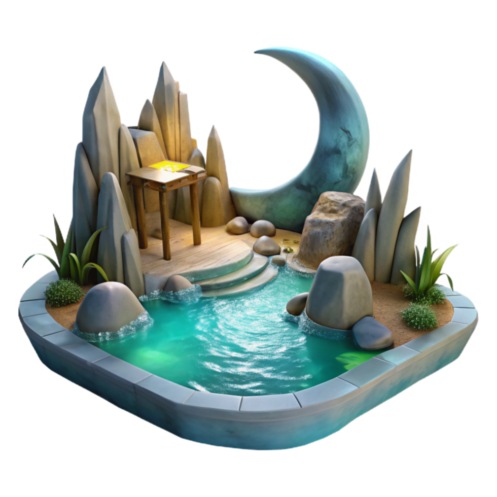 wonderful contemporary Moonlit Lagoon Cutout Glowing Waters Scene high quality png