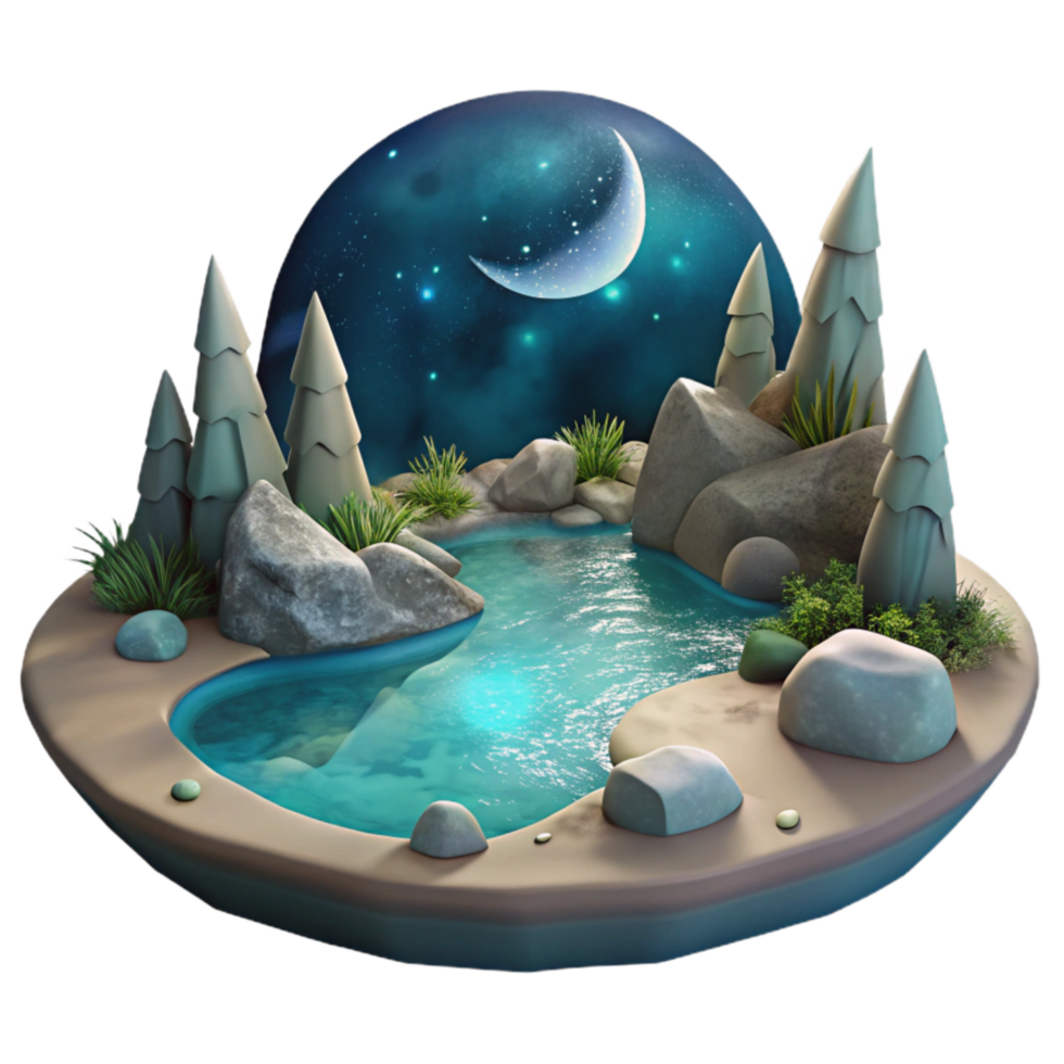 magnificent rustic Moonlit Lake Landscape with Transparent Background high resolution png