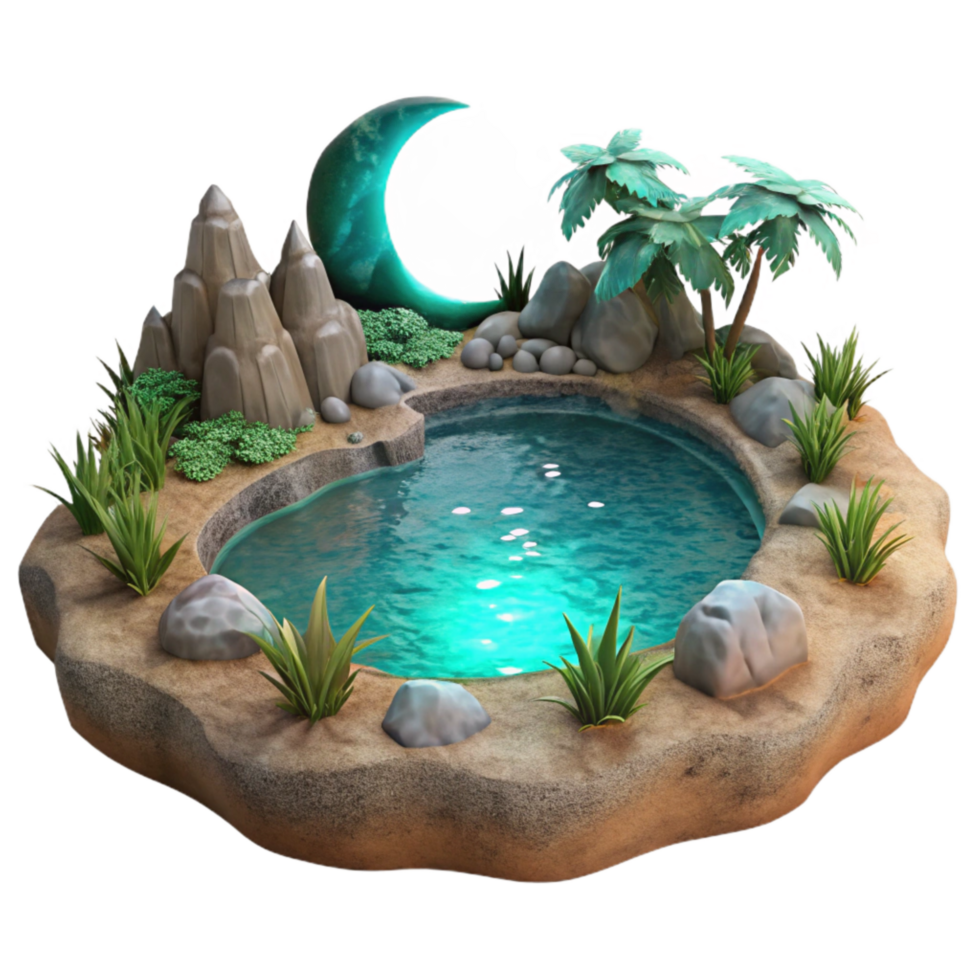 elegant creative Moonlit Lagoon with Glowing Water Cutout high resolution png