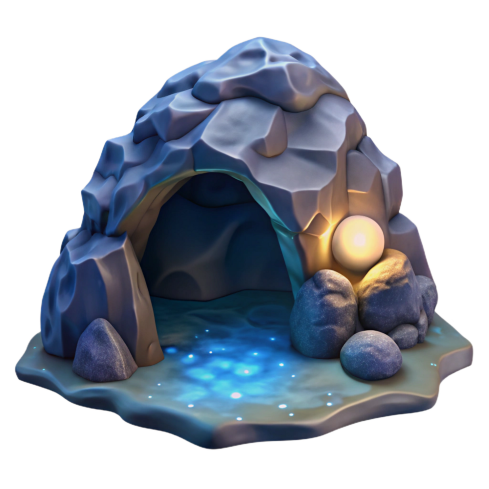 vibrant modern Moonlit Ocean Cave Cutout Isolated on Transparent Background detailed png
