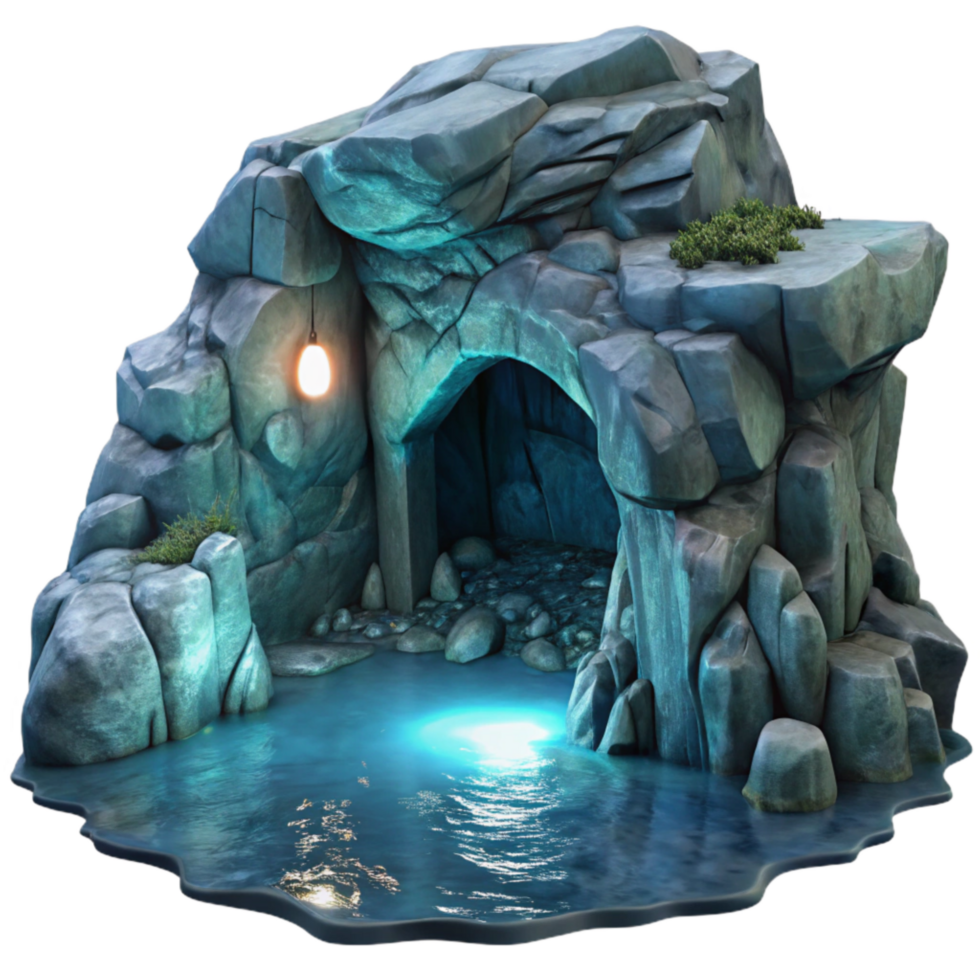 dramatic artistic Moonlit Ocean Cliff Grotto Cutout Dramatic Lighting high quality png