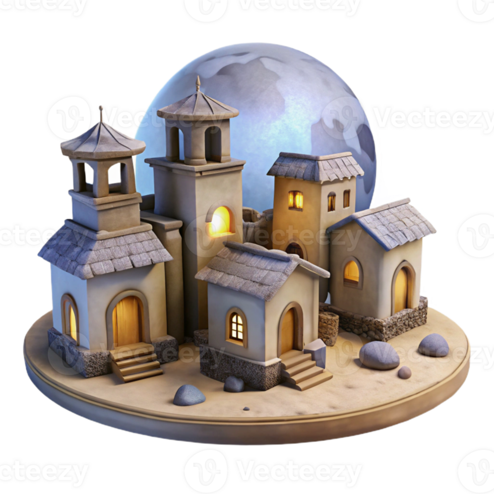 elegant classic Moonlit Vespera Village Transparent Background Isolated premium png