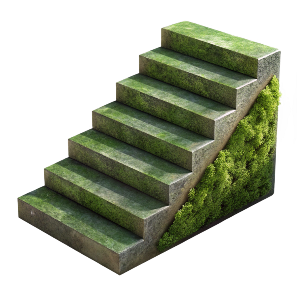 elegant rustic Moss Covered Stairs Side View Isolated Element professional png