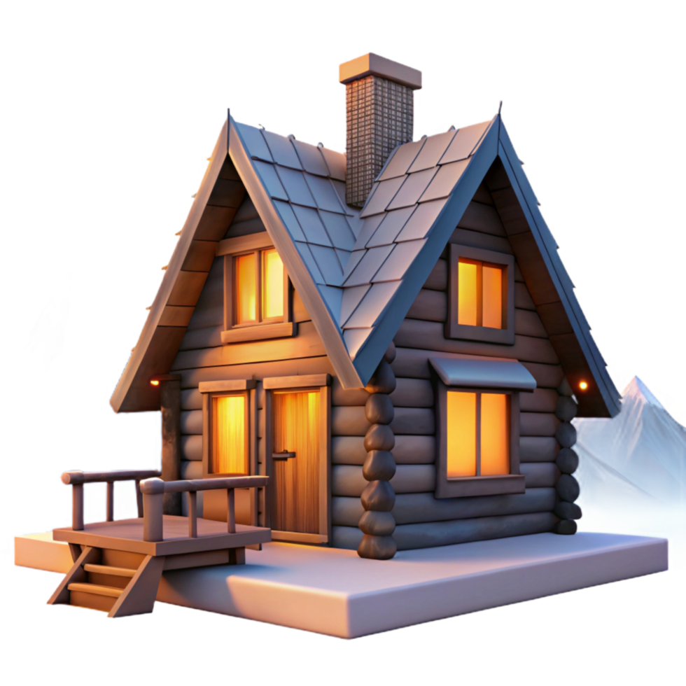 vibrant creative Mountain Cabin at Sunset Transparent Background Cozy Retreat original png