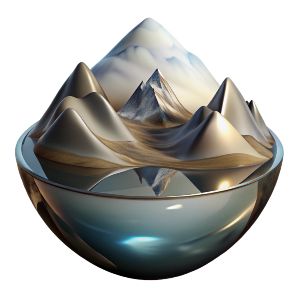 vibrant artistic Mountain Range Distorted Glass Reflection Isolated authentic png