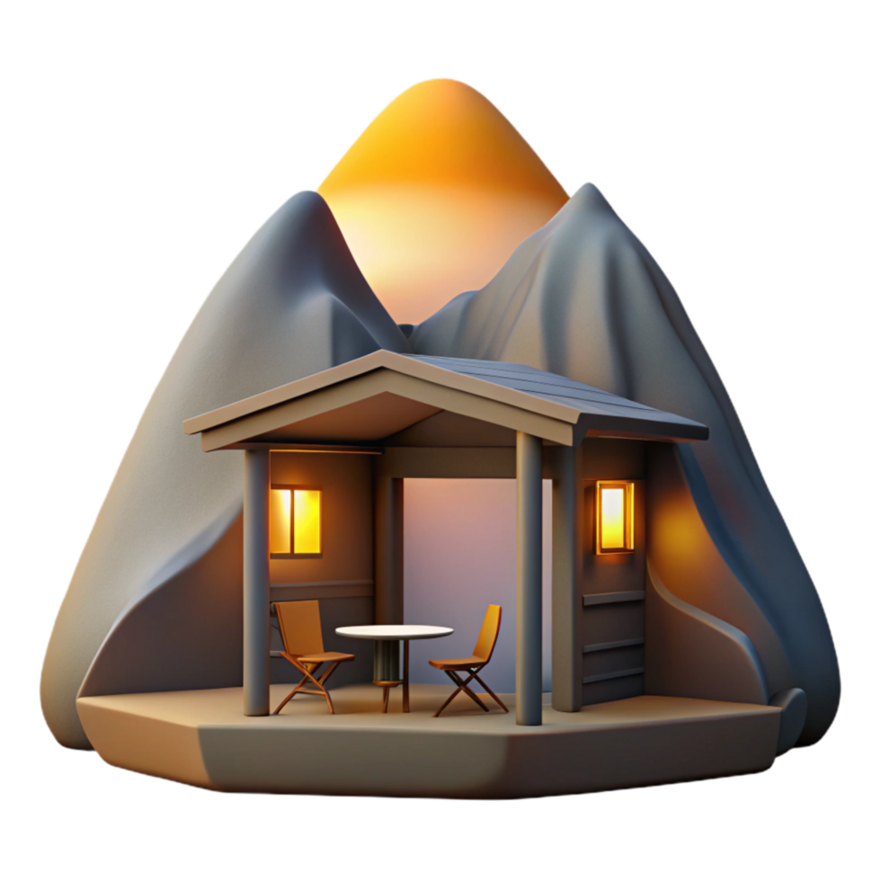 elegant artistic Mountain Sundowner Retreat Cutout with Dramatic Silhouette original png