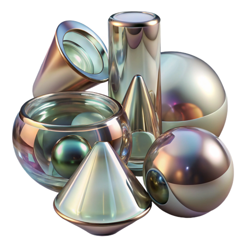 elegant contemporary Multiple Objects Distorted Glass Reflection Transparent Background exclusive png