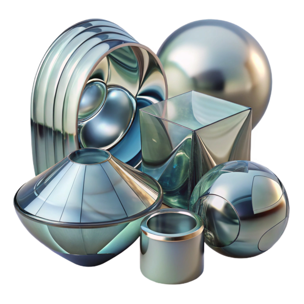 impressive artistic Multiple Objects Distorted Glass Reflection Transparent Background authentic png