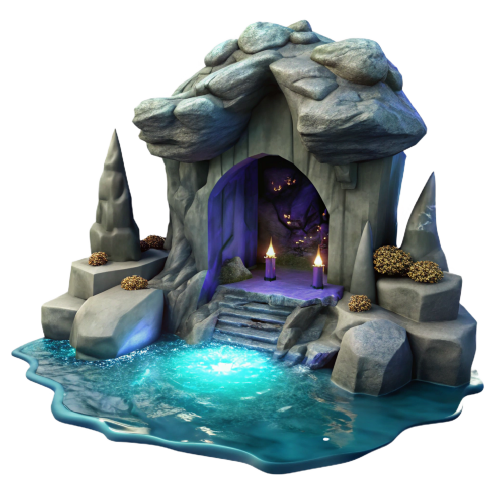 serene traditional Mysterious Moonlit Grotto in Ocean Cliff professional png