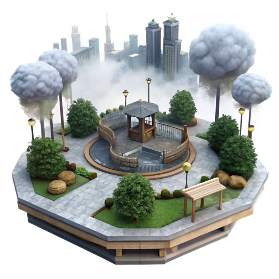 elegant creative Mysterious Urban Park Isolated with Dense Fog Effect high quality png