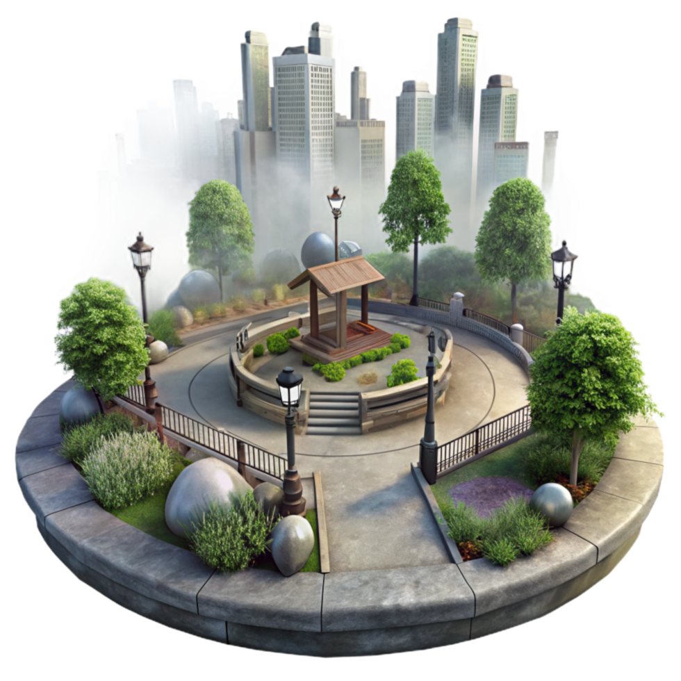 serene rustic Mysterious Urban Park Isolated with Dense Fog Effect premium png