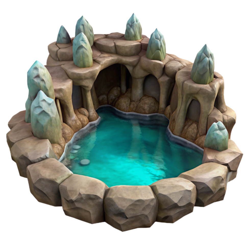dramatic abstract Mystical Cave Pond Transparent Background Cutout with Reflections high resolution png
