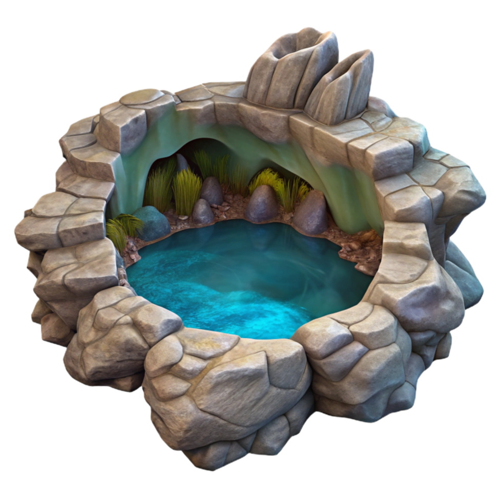 stunning rustic Mystical Cave Pond Transparent Background Cutout with Reflections detailed png