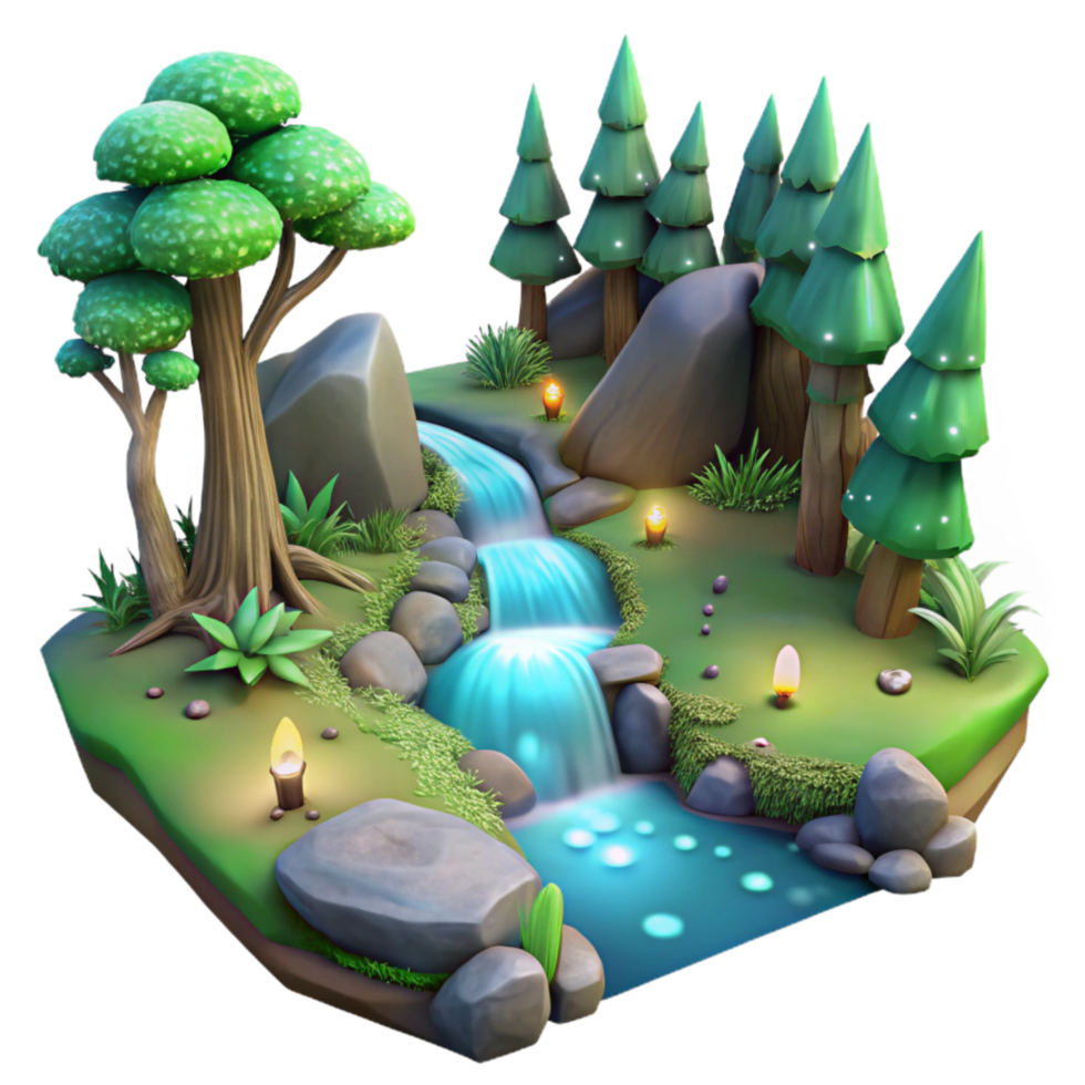 dramatic creative Mystical Forest Stream with Lyrax Light Cutout high resolution png