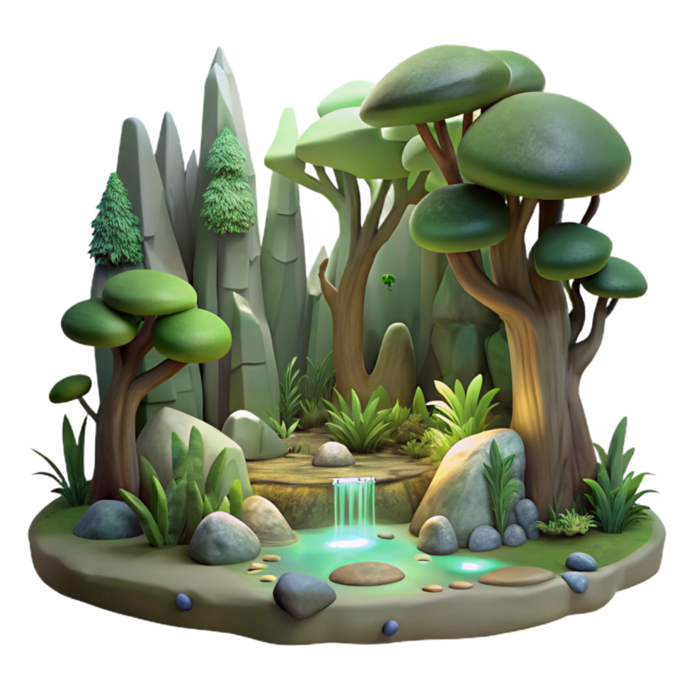 beautiful rustic Mythical Forest Scene Transparent Background Isolated Element premium png