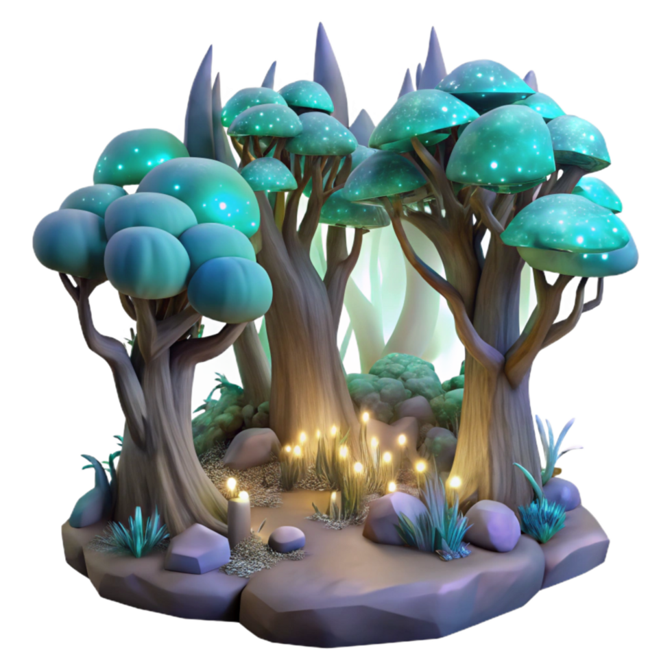dramatic modern Mythical Forest Scene Transparent Background Isolated Element authentic png