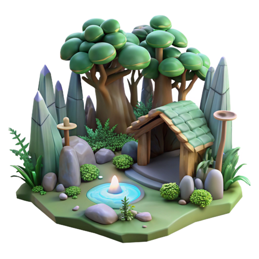 elegant minimalist Mythical Forest Scene Transparent Background Isolated Element high quality png
