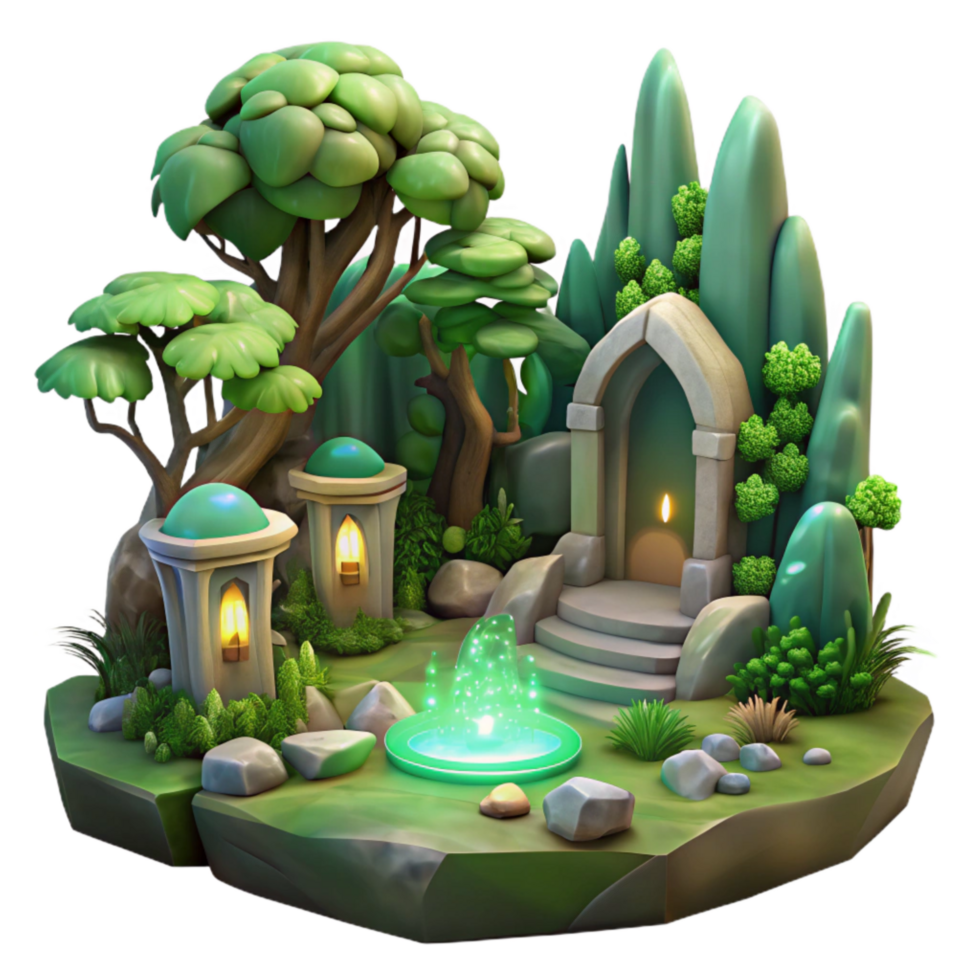 vibrant vintage Mythical Forest Scene Transparent Background Isolated Element exclusive png