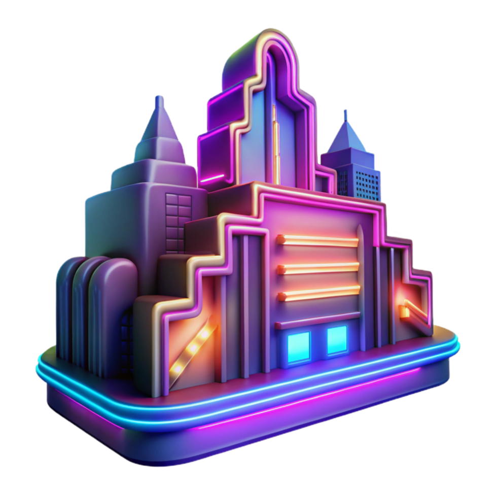 impressive creative Neon Sign in Twilight City Transparent Background Vibrant Colors professional png