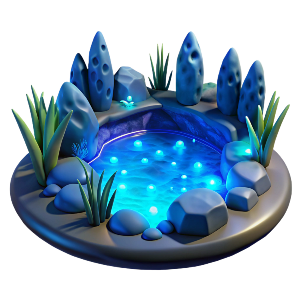 vibrant traditional Night Lagoon Scene Isolated with Bright Blue Bioluminescence premium png