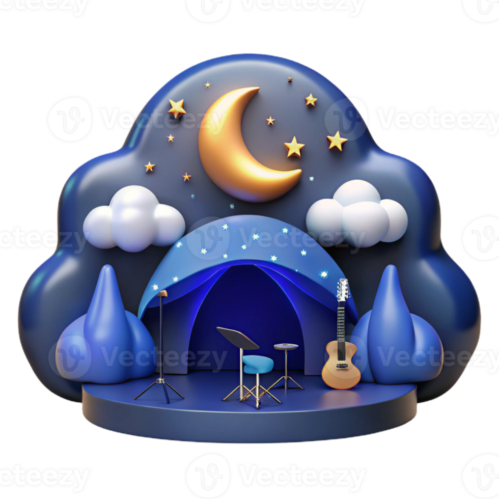 extraordinary artistic Night Sky Concert Transparent Background with Golden Instruments authentic png
