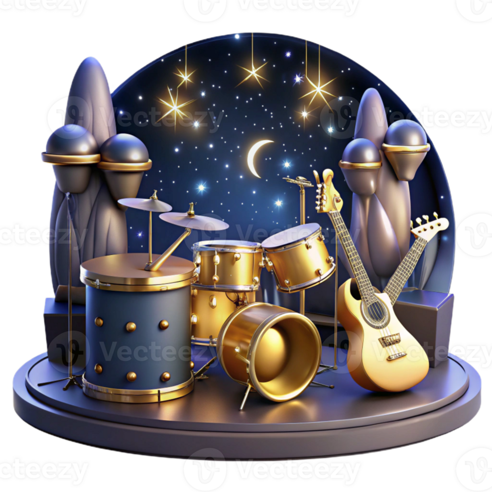 wonderful contemporary Night Sky Concert Transparent Background with Golden Instruments authentic png