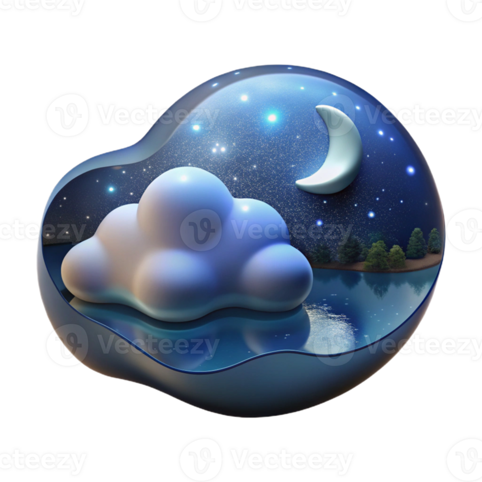 stunning minimalist Night Sky Lake Reflection Cutout on Transparent Background high resolution png