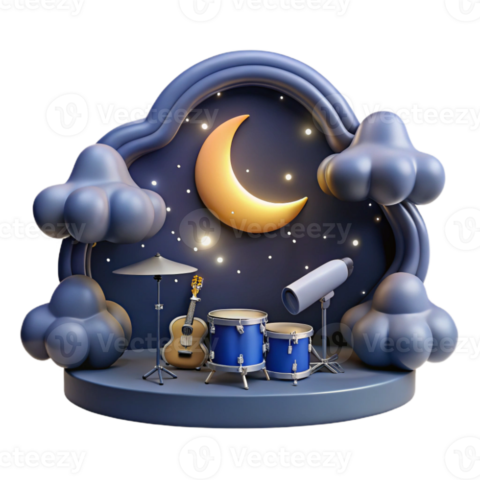 vibrant rustic Night Sky Music Scene Transparent Cutout Front View detailed png