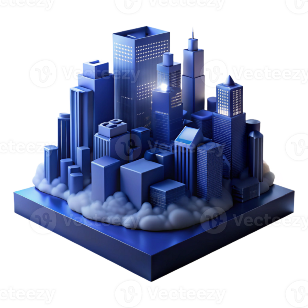 beautiful contemporary Nighttime Fog City Cutout Dark Blue Hues high resolution png
