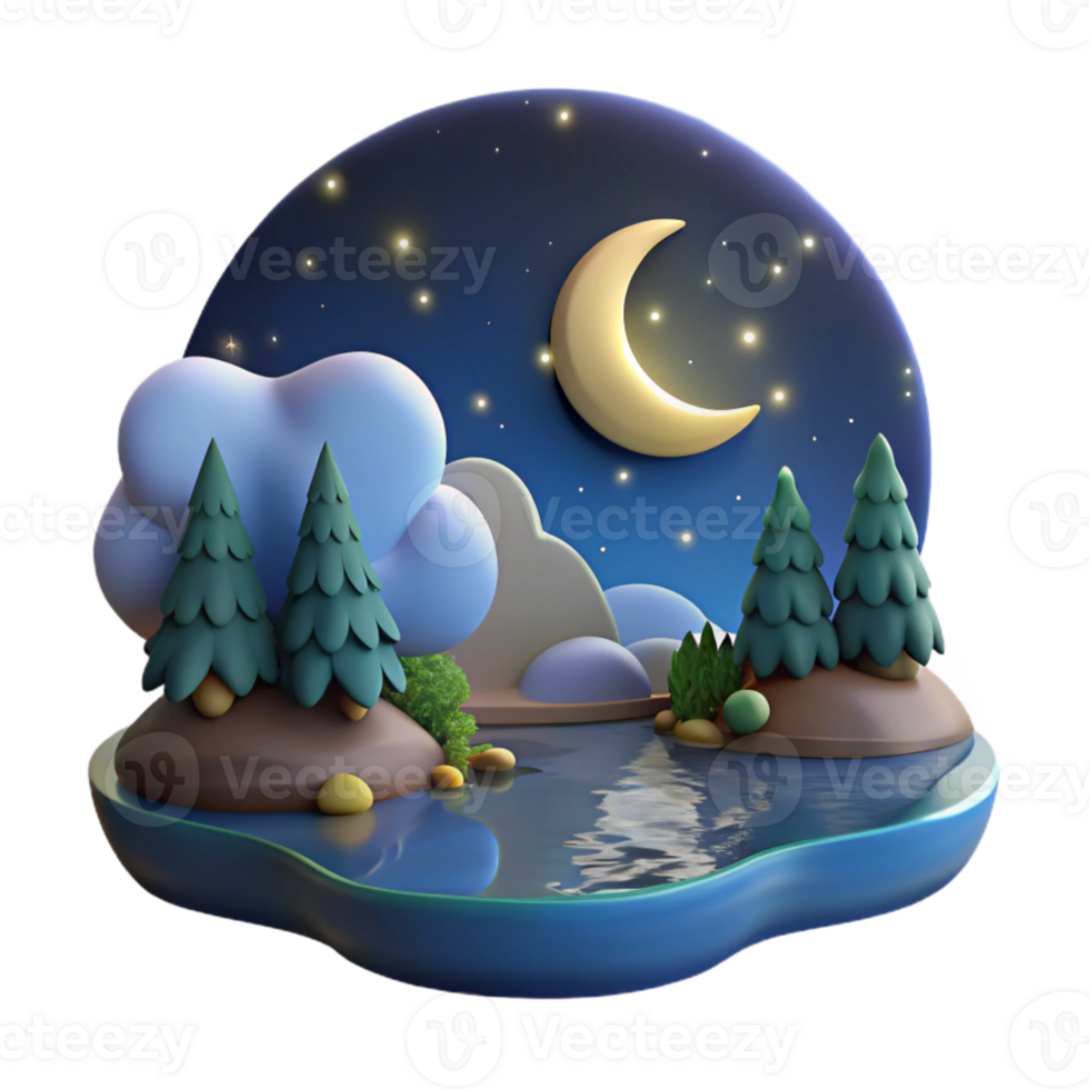beautiful creative Nighttime Lake Scene with Starry Sky Cutout high resolution png