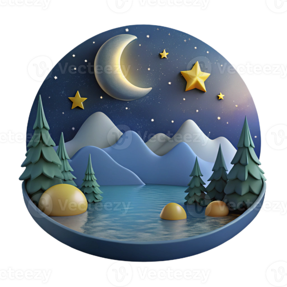 elegant rustic Nighttime Lake Scene with Starry Sky Cutout high quality png