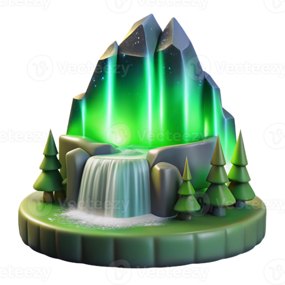 stunning rustic Northern Lights Waterfall Transparent Background Dreamy Glow detailed png