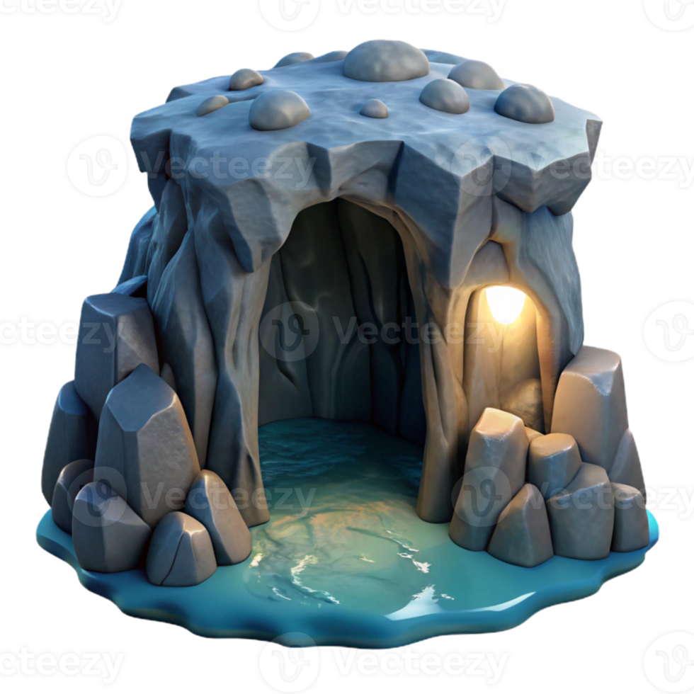 stunning abstract Ocean Cliff Cavern Transparent Background Night Scene professional png