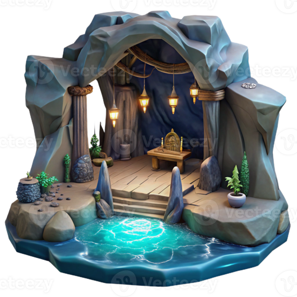 serene rustic Ocean Cliff Cavern Cutout Moonlit Grotto Interior high resolution png