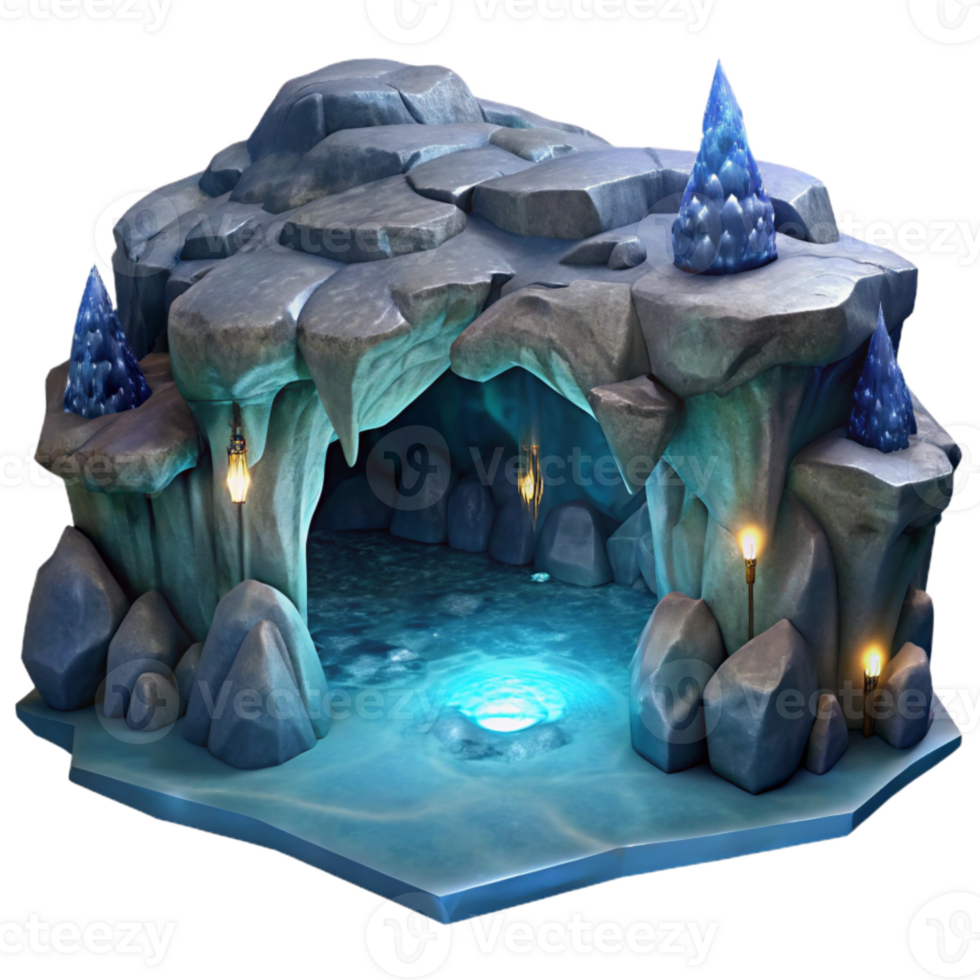 wonderful artistic Ocean Cliff Cavern Transparent Background Night Scene high resolution png