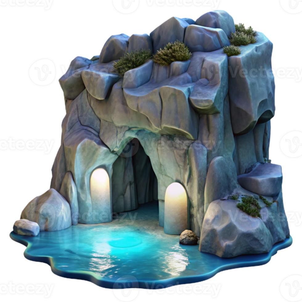 elegant classic Ocean Cliff Face with Moonlit Grotto Transparent Background high quality png