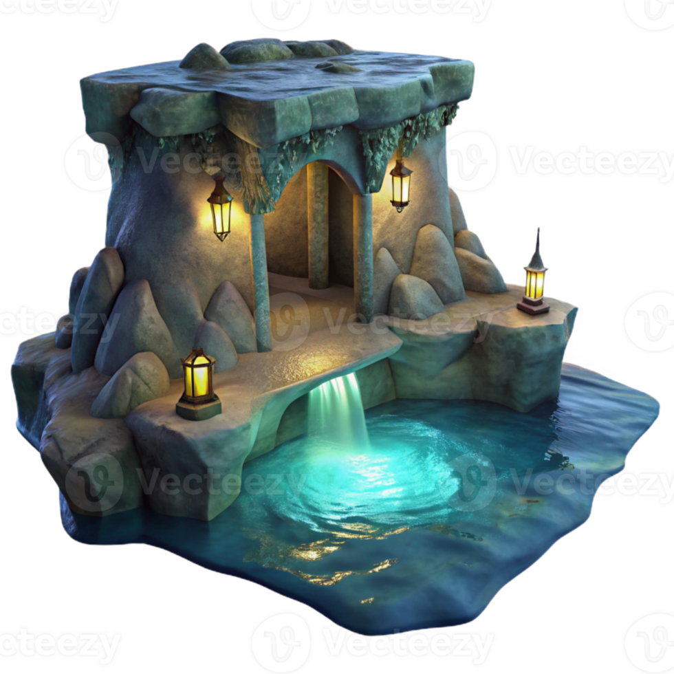 magnificent contemporary Ocean Cliff Grotto at Night with Transparent Background authentic png
