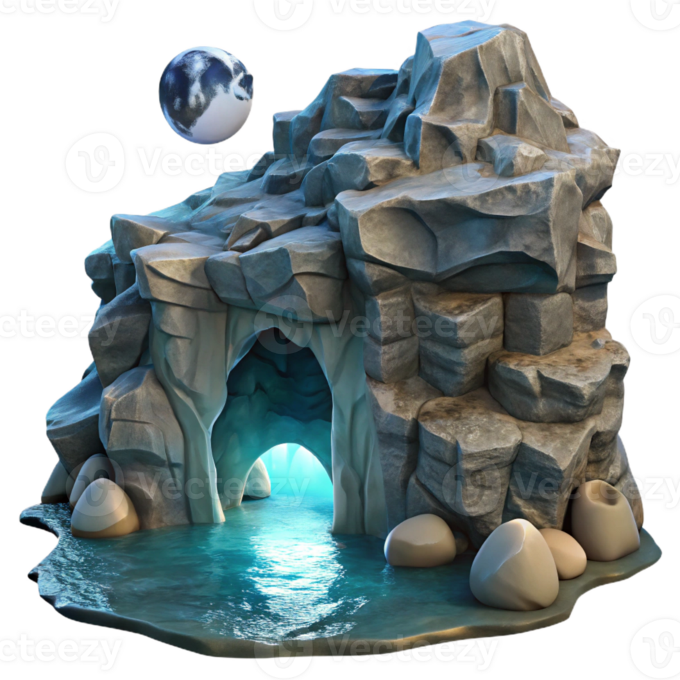 elegant modern Ocean Cliff Face with Moonlit Grotto Transparent Background high quality png