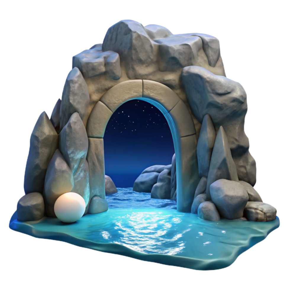 beautiful artistic Ocean Cliff Grotto Cutout Moonlit Entrance View high resolution png