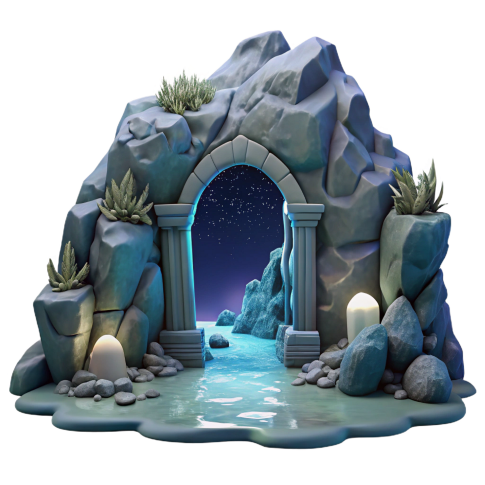 serene traditional Ocean Cliff Grotto Moonlit Entrance Transparent Background professional png