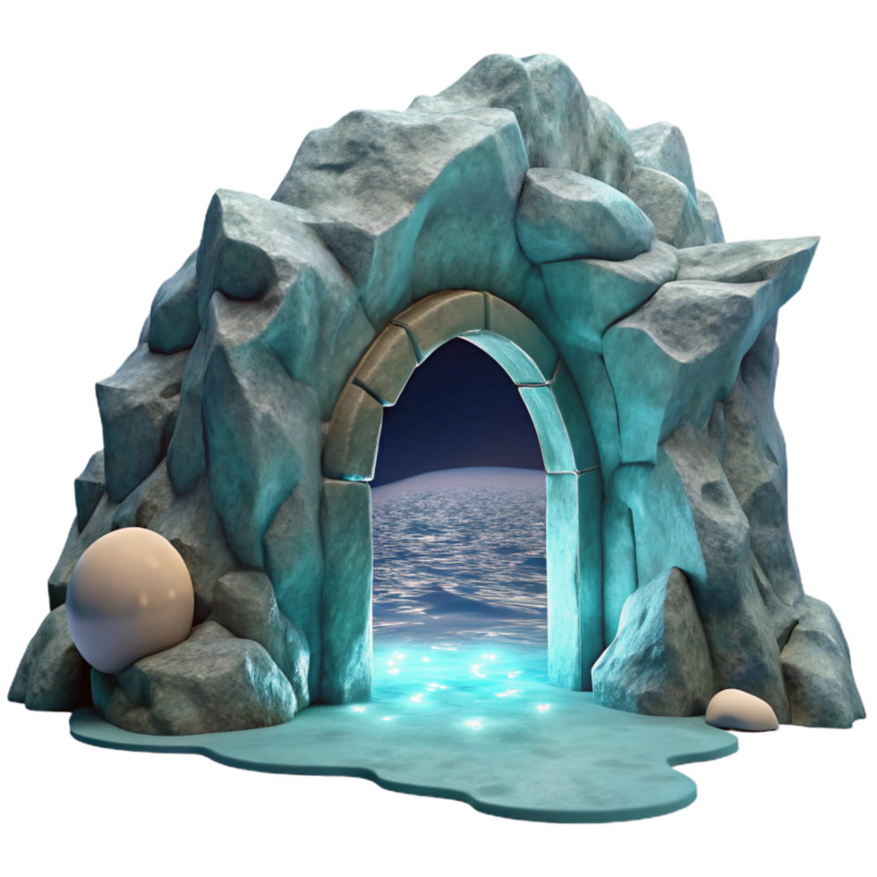 beautiful artistic Ocean Cliff Grotto Moonlit Entrance Transparent Background high resolution png