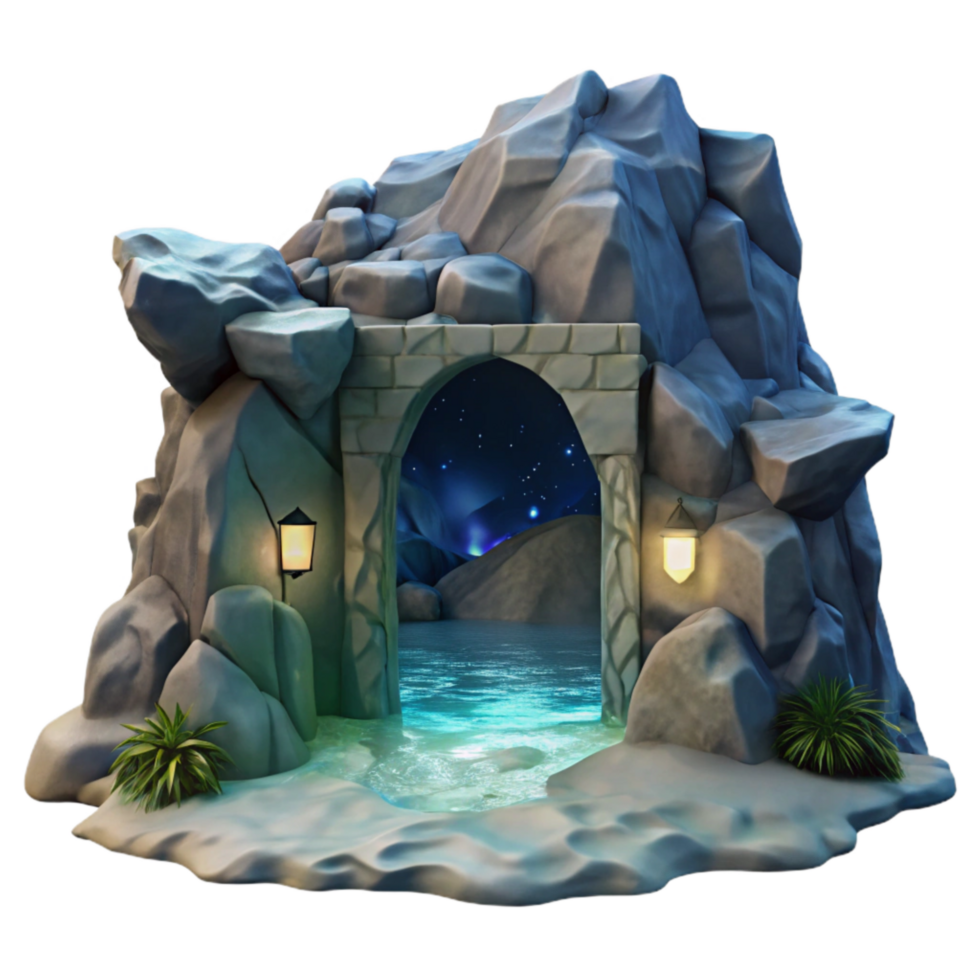elegant creative Ocean Cliff Grotto Cutout Moonlit Entrance View genuine png