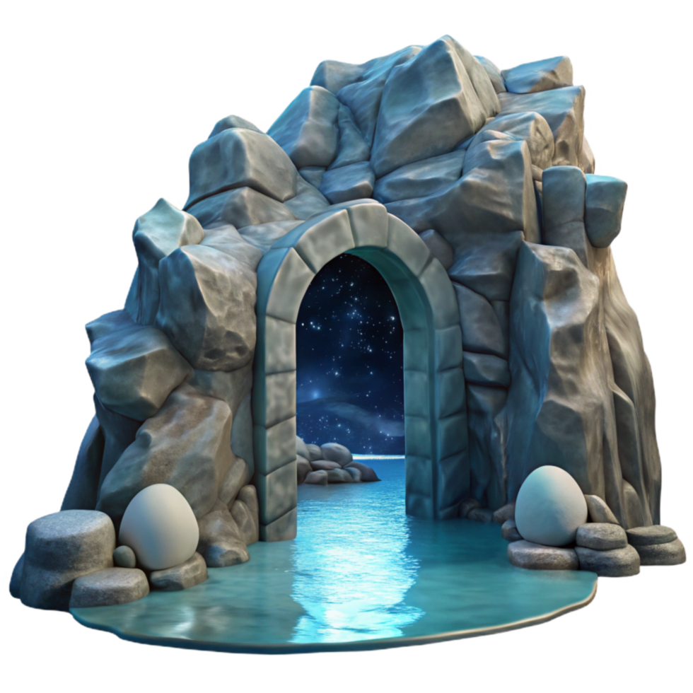 extraordinary vintage Ocean Cliff Grotto Moonlit Entrance Transparent Background authentic png