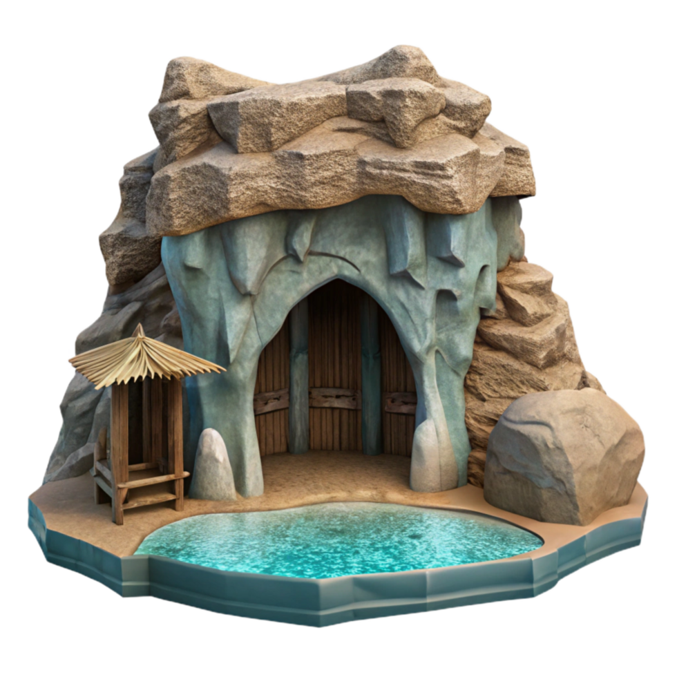 vibrant contemporary Ocean Cliff Grotto Cutout Moonlit Entrance View original png